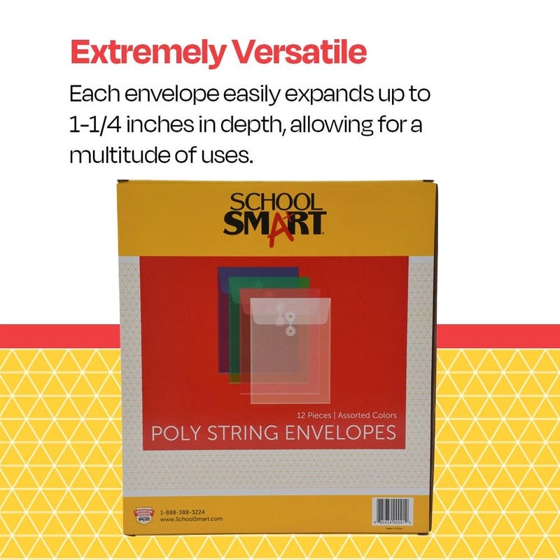 School Smart Expanding Poly String Envelopes, Letter Size, Top Load, Assorted Colors, Pack of 12 - Image 4